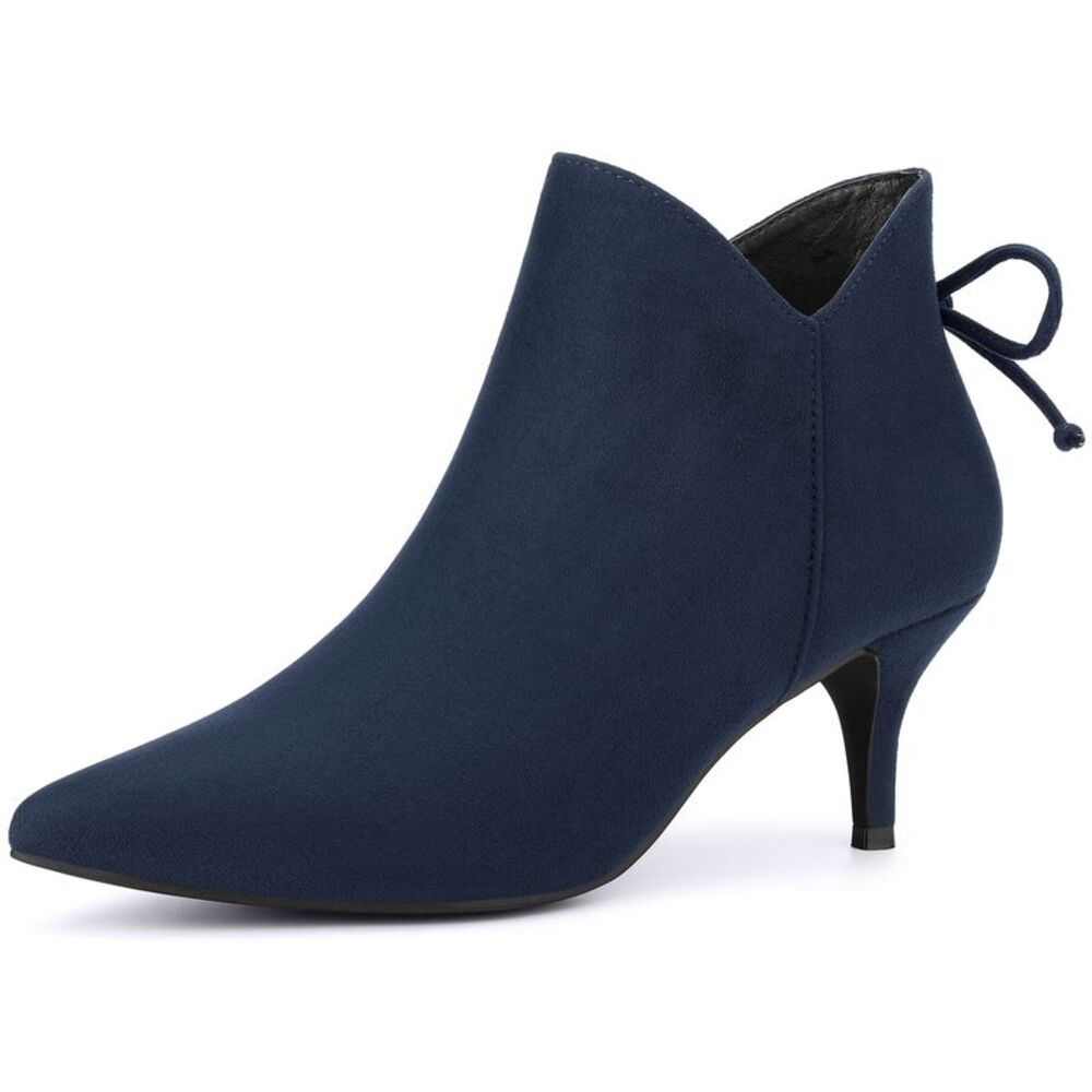 Pointed Toe Kitten Heel Ankle Booties Navy Blue
